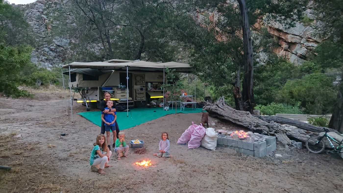 Our family camping in the kloof in 2020, before the campsite was built