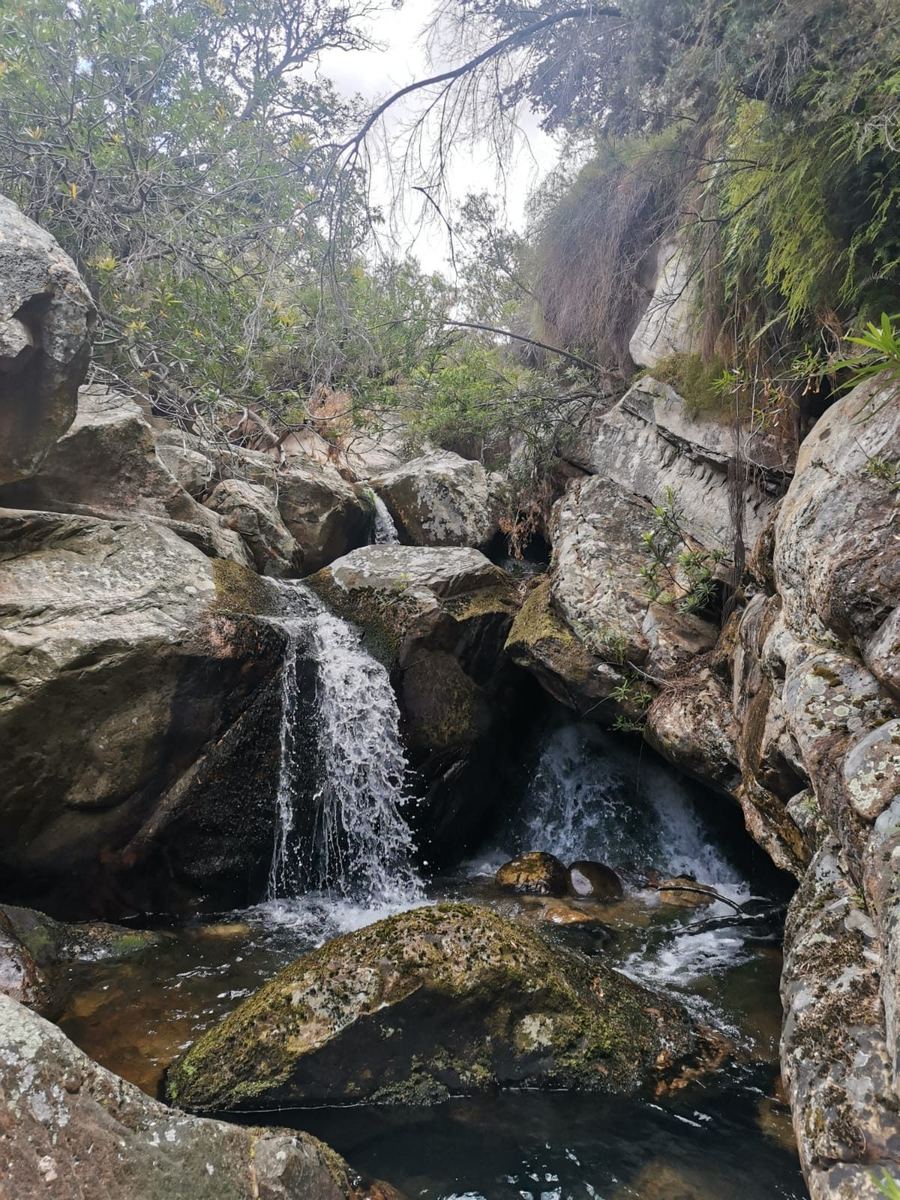 A small waterfall between the boulders in the kloof